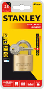 Candado Stanley  de  latón tipo barril  40 mm blister.