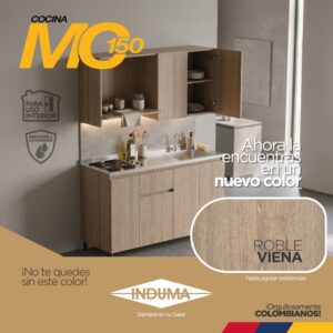 Cocina integral MC 150 – ROBLE VIENA. Incluye mesón, hornillas y grifería